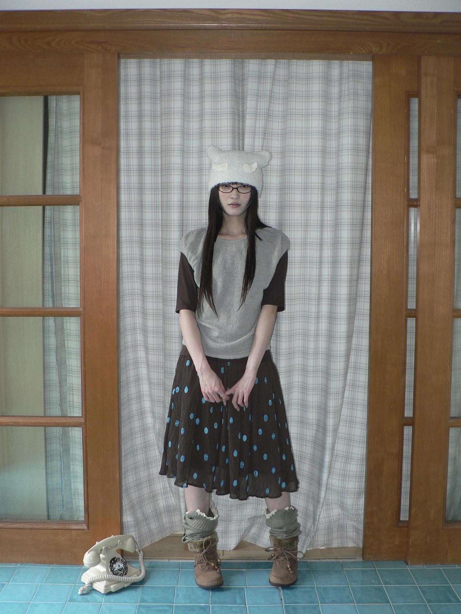 ang project Solid Gray Korean Minimal Casual Round Neck Layered Short Sleeve Women&