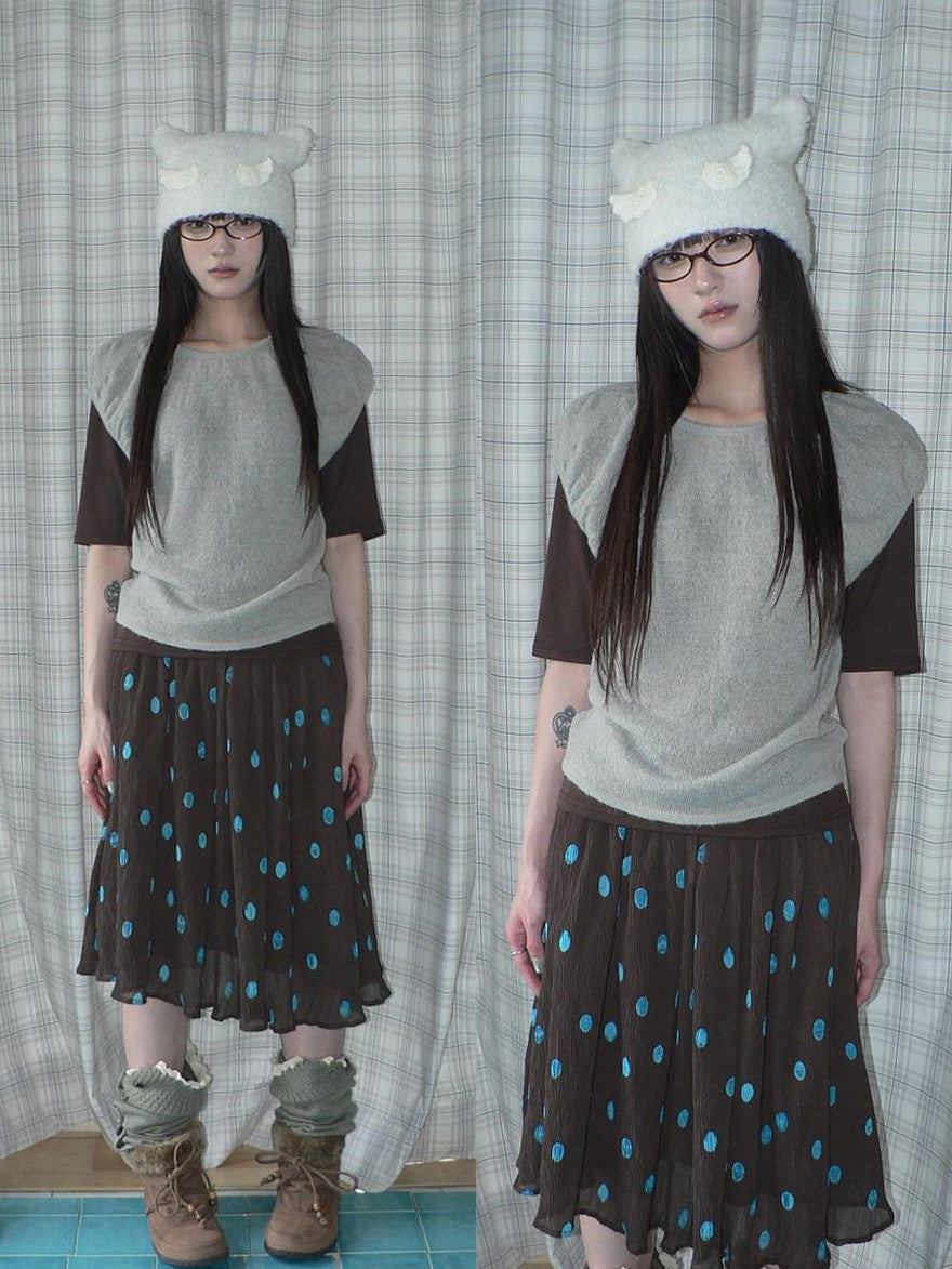 ang project Solid Gray Korean Minimal Casual Round Neck Layered Short Sleeve Women&