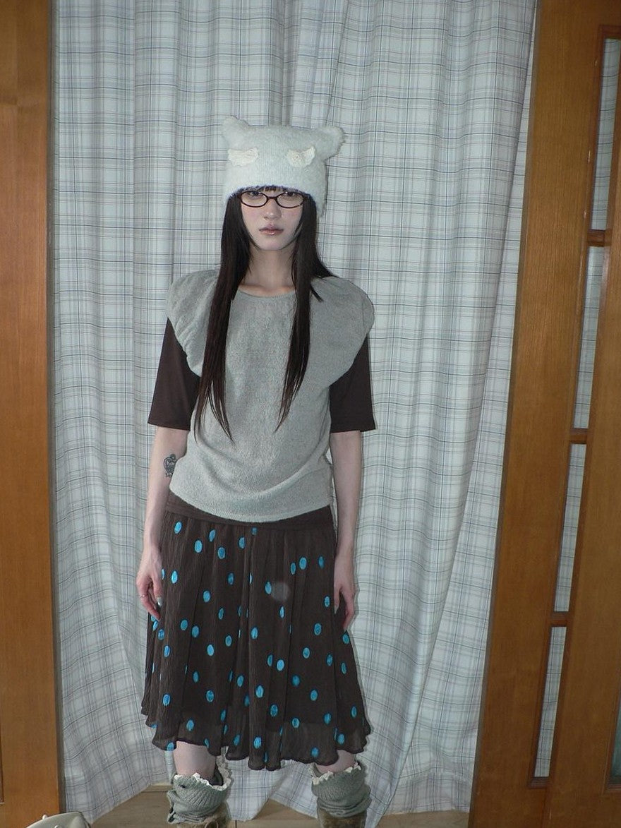 ang project Solid Gray Korean Minimal Casual Round Neck Layered Short Sleeve Women&