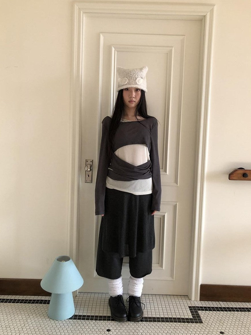 ang project Spliced Tie Cutout Fake Two Piece Korean Women&