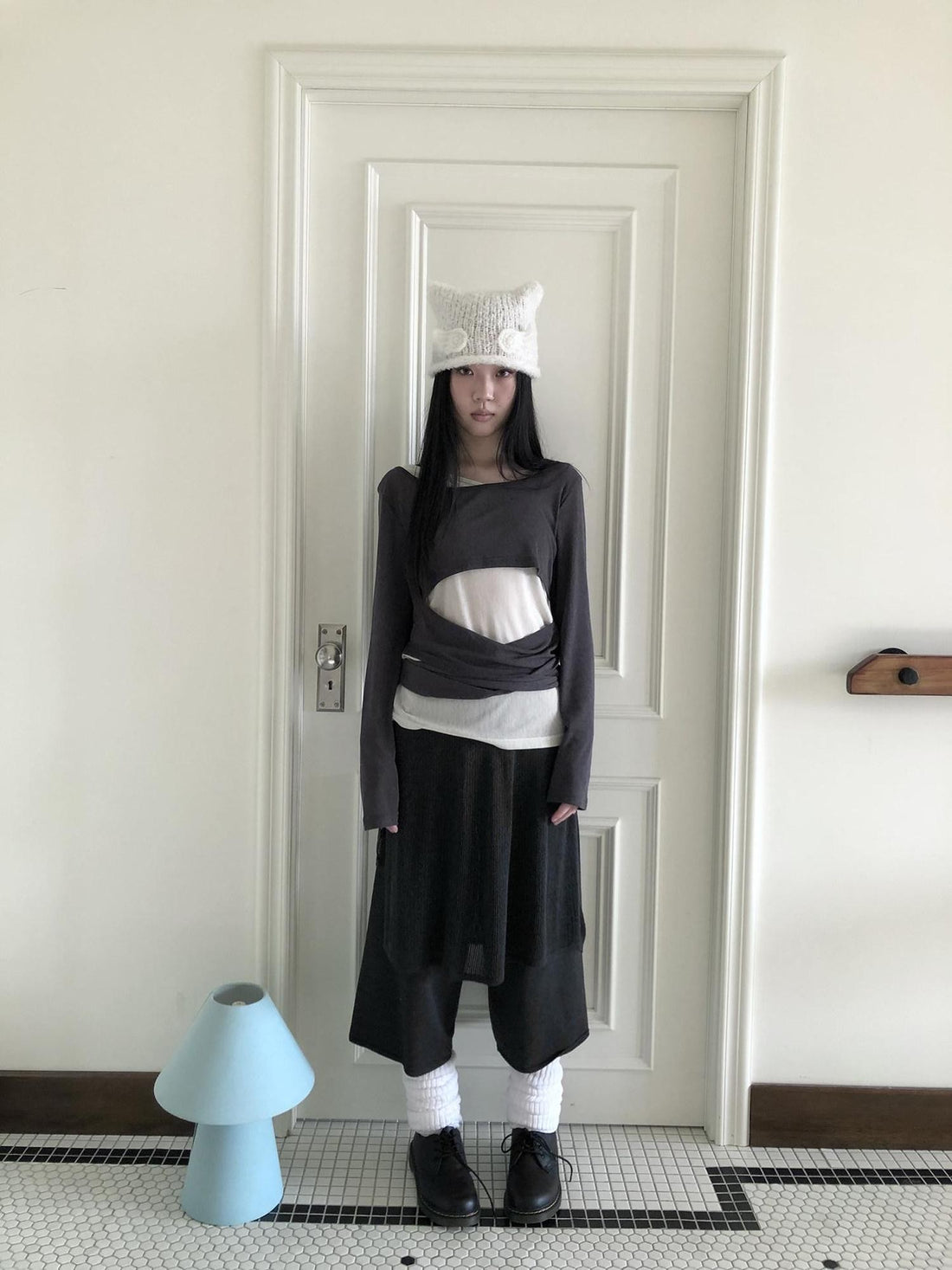 ang project Spliced Tie Cutout Fake Two Piece Korean Women&