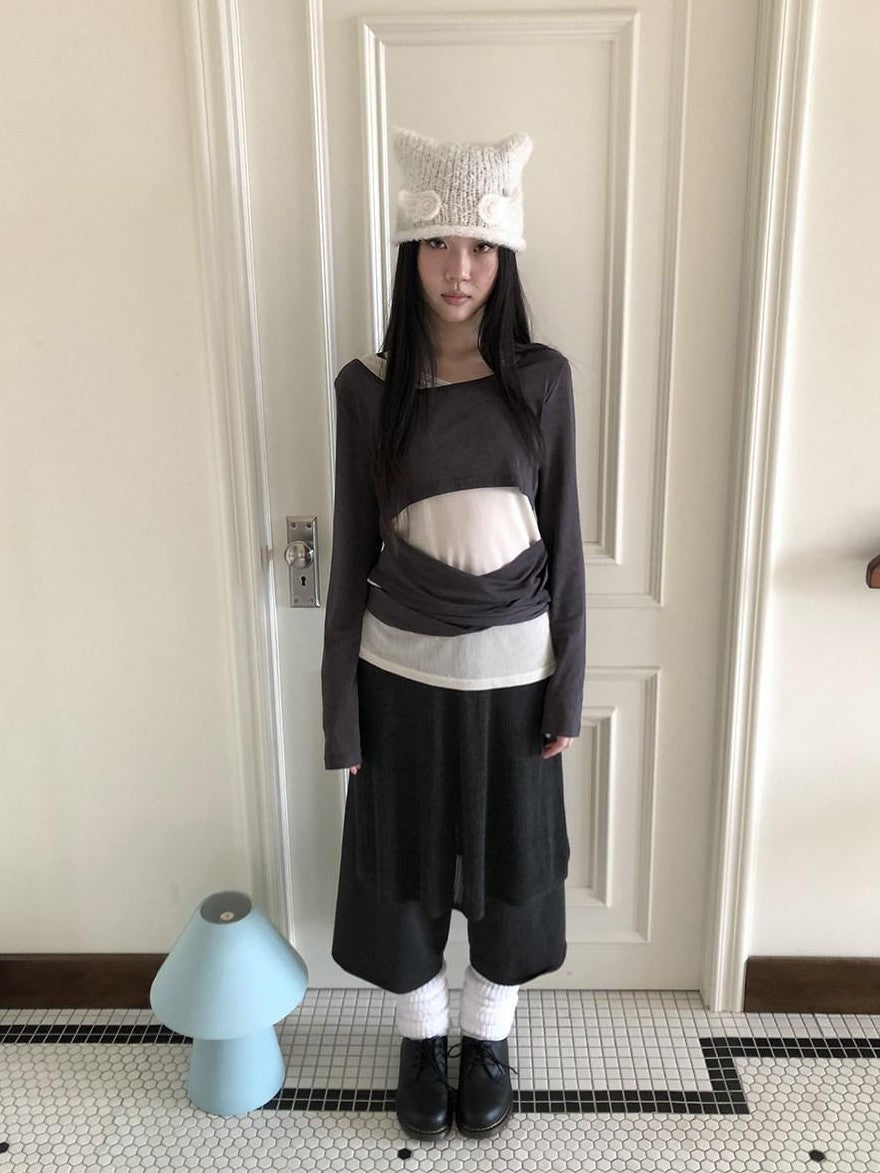 ang project Spliced Tie Cutout Fake Two Piece Korean Women&