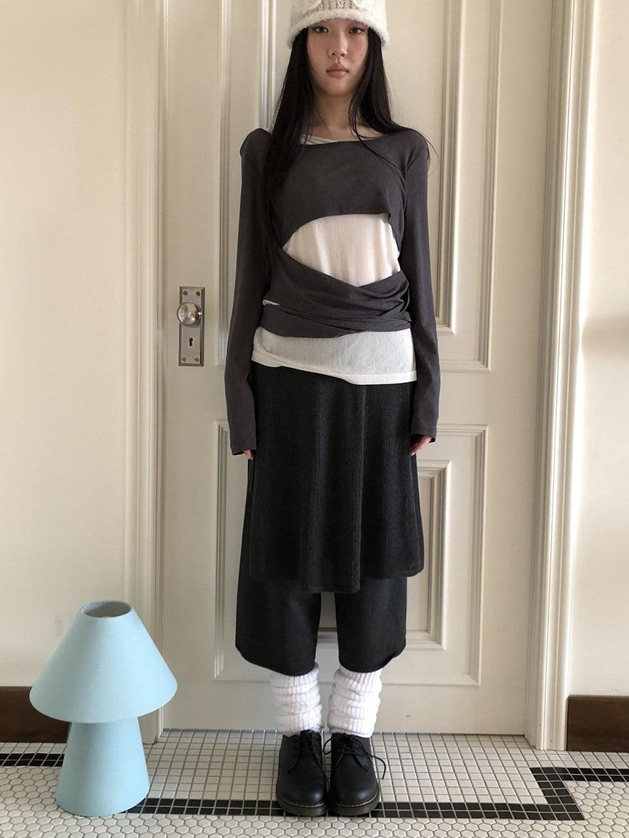 ang project Spliced Tie Cutout Fake Two Piece Korean Women&