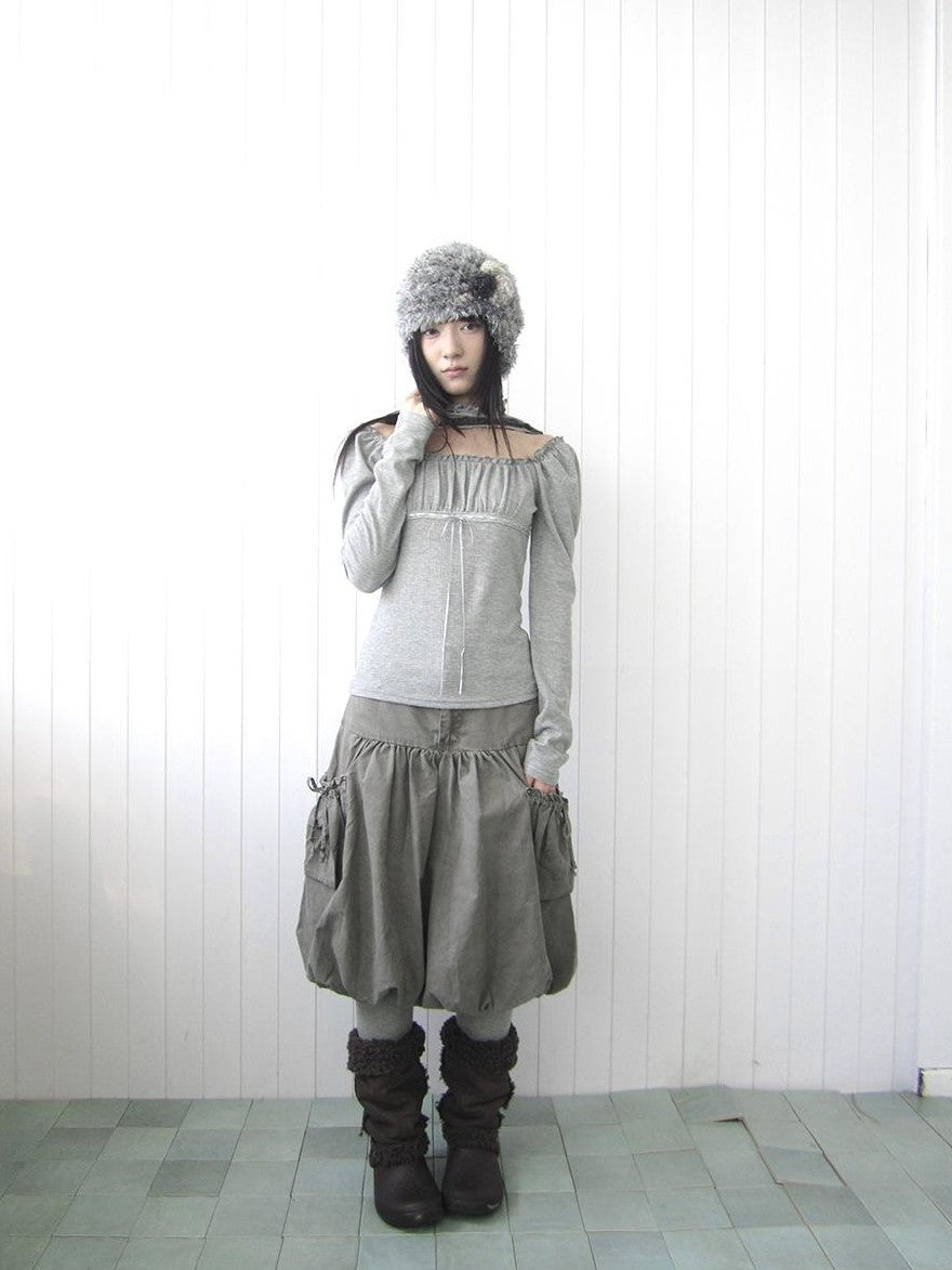 ang project Square Neck Pleated Lace Up Slim Fit Women&