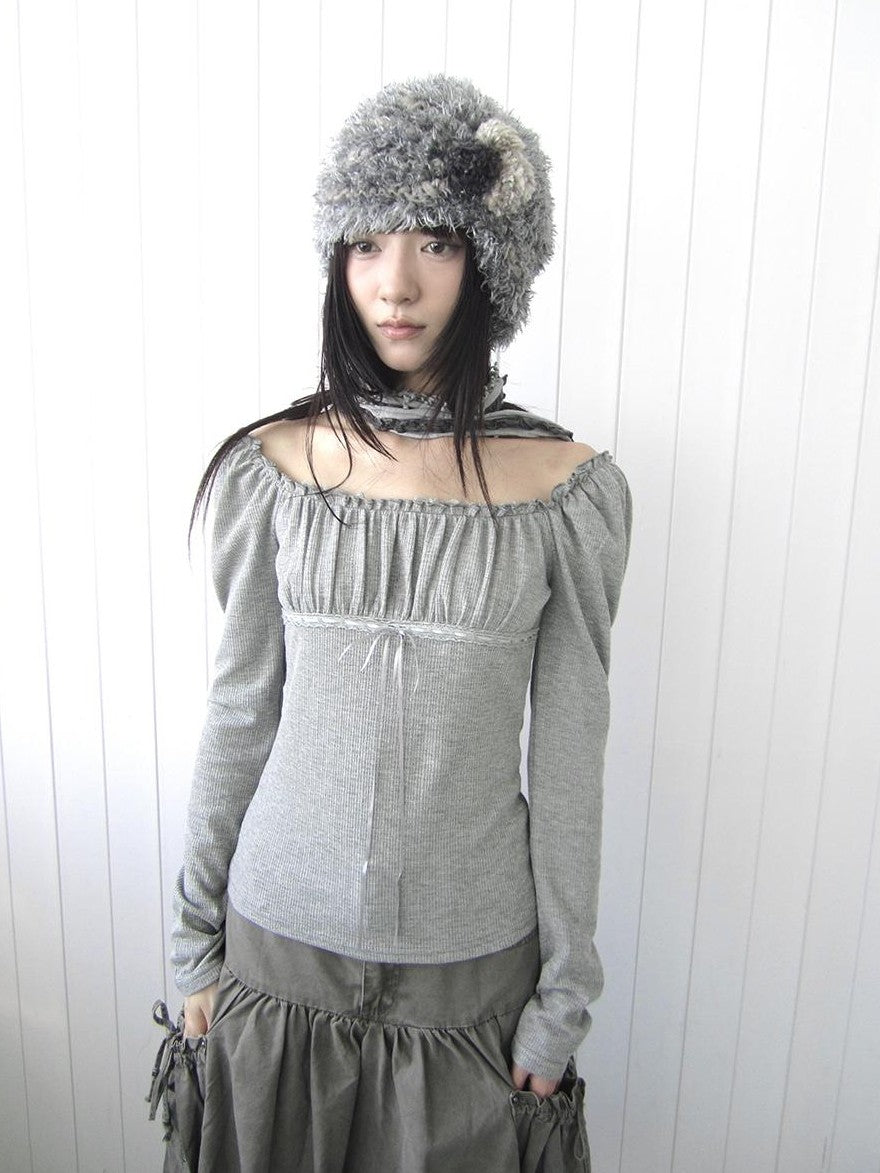 ang project Square Neck Pleated Lace Up Slim Fit Women&