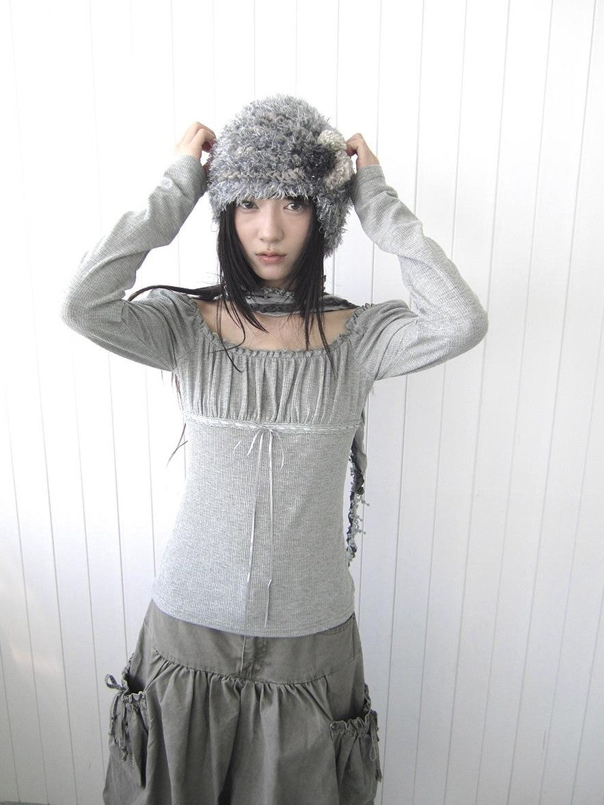 ang project Square Neck Pleated Lace Up Slim Fit Women&