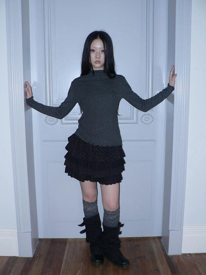 ang project Stacked Neck Slim Fit Long Sleeve T-shirt T-shirt