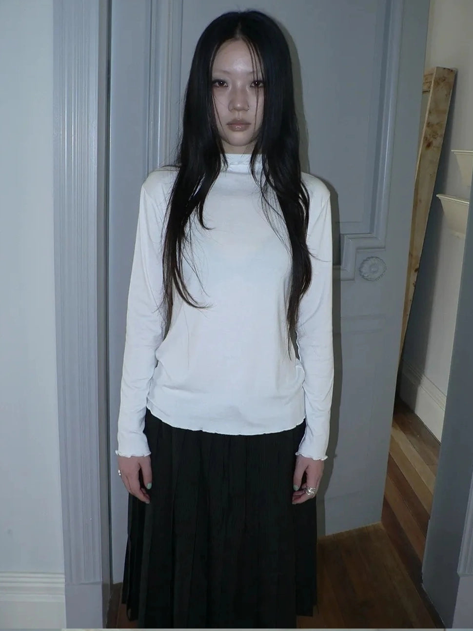 ang project Stacked Neck Slim Fit Long Sleeve T-shirt T-shirt