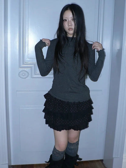 ang project Stacked Neck Slim Fit Long Sleeve T-shirt T-shirt