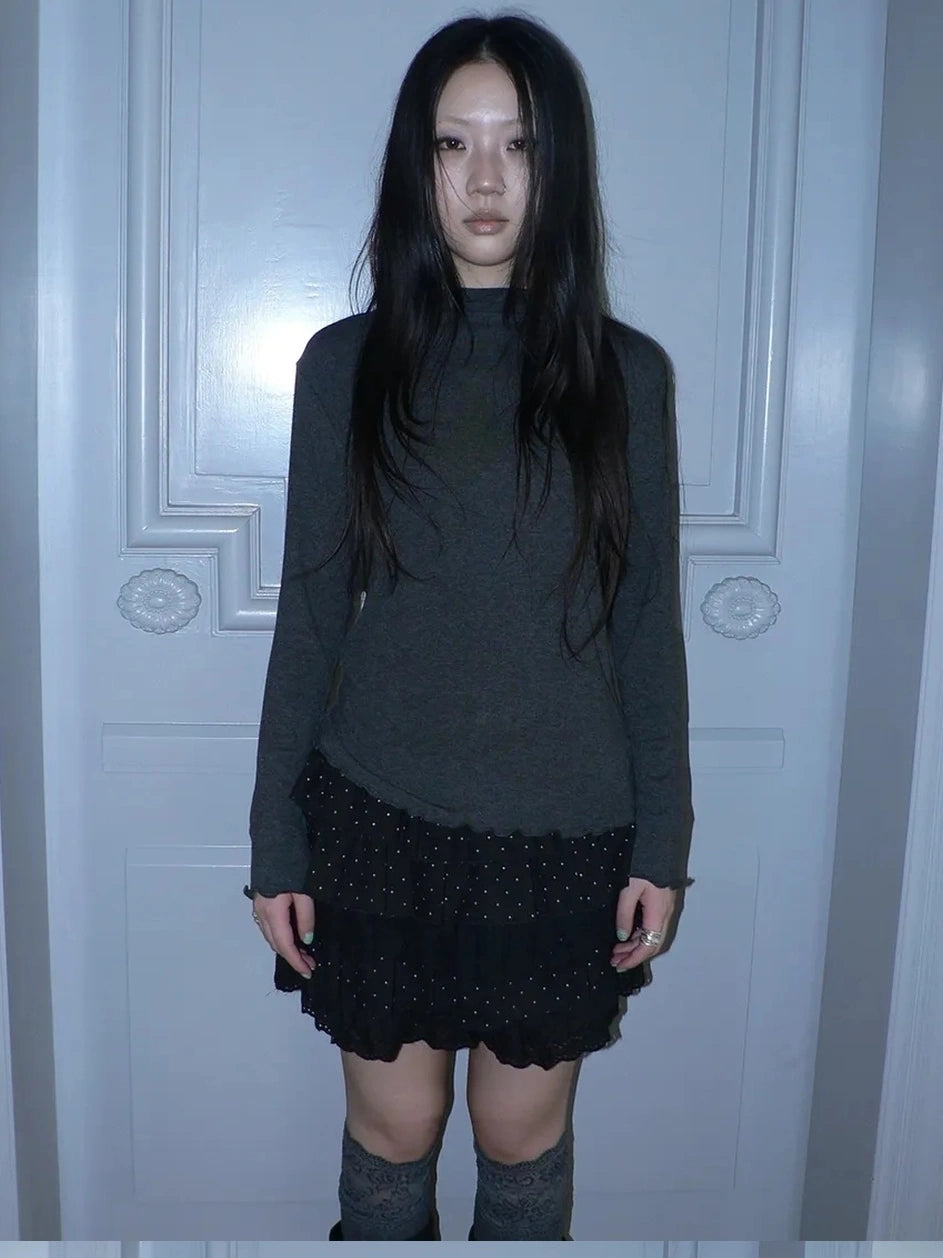 ang project Stacked Neck Slim Fit Long Sleeve T-shirt T-shirt