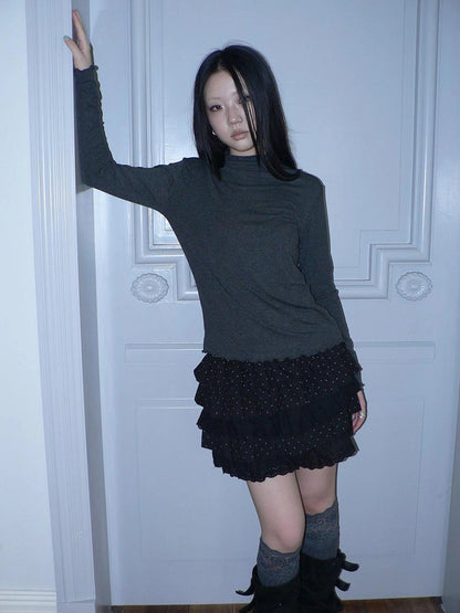 ang project Stacked Neck Slim Fit Long Sleeve T-shirt T-shirt