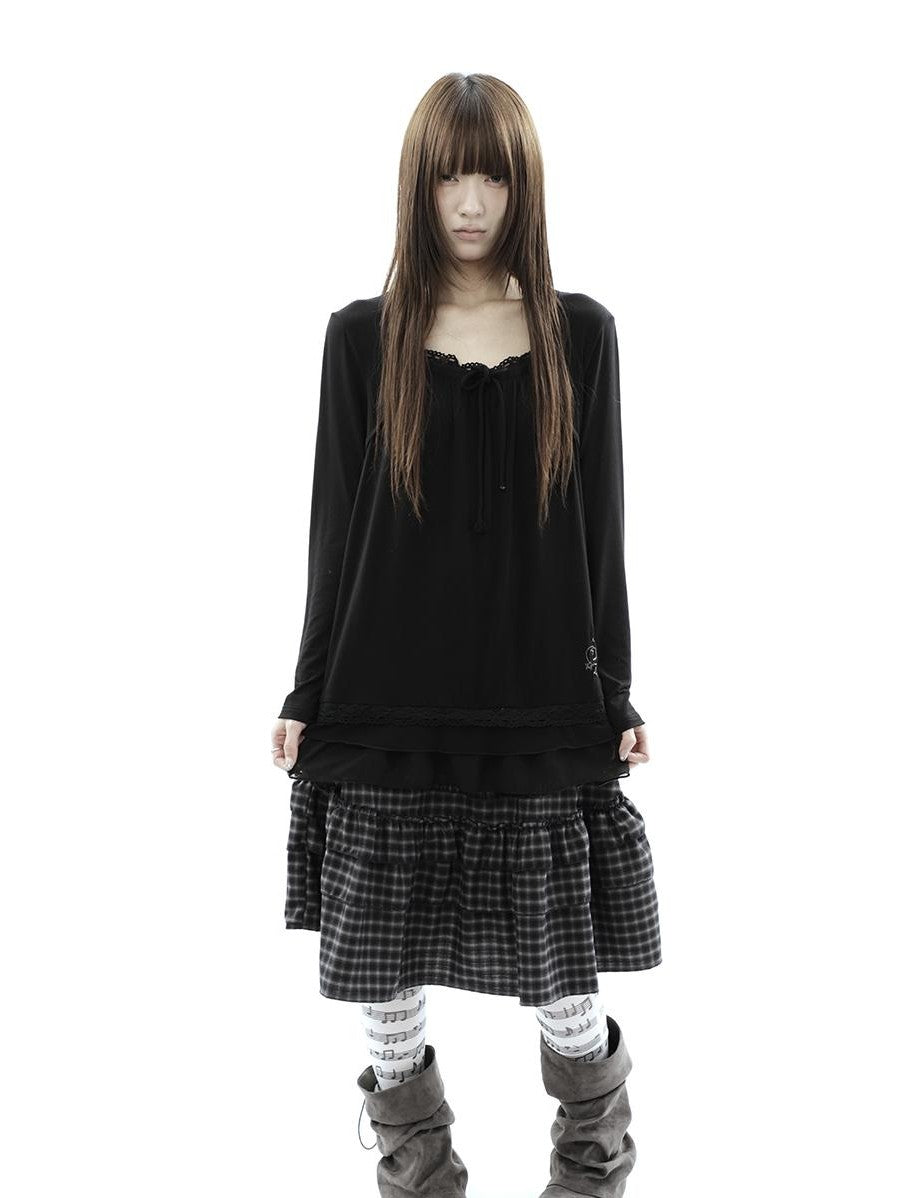 ang project Star Embroidered Lace Mesh Splice Tie Women&