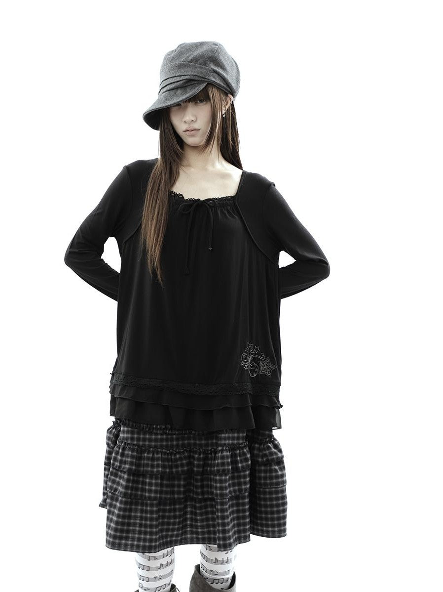 ang project Star Embroidered Lace Mesh Splice Tie Women&