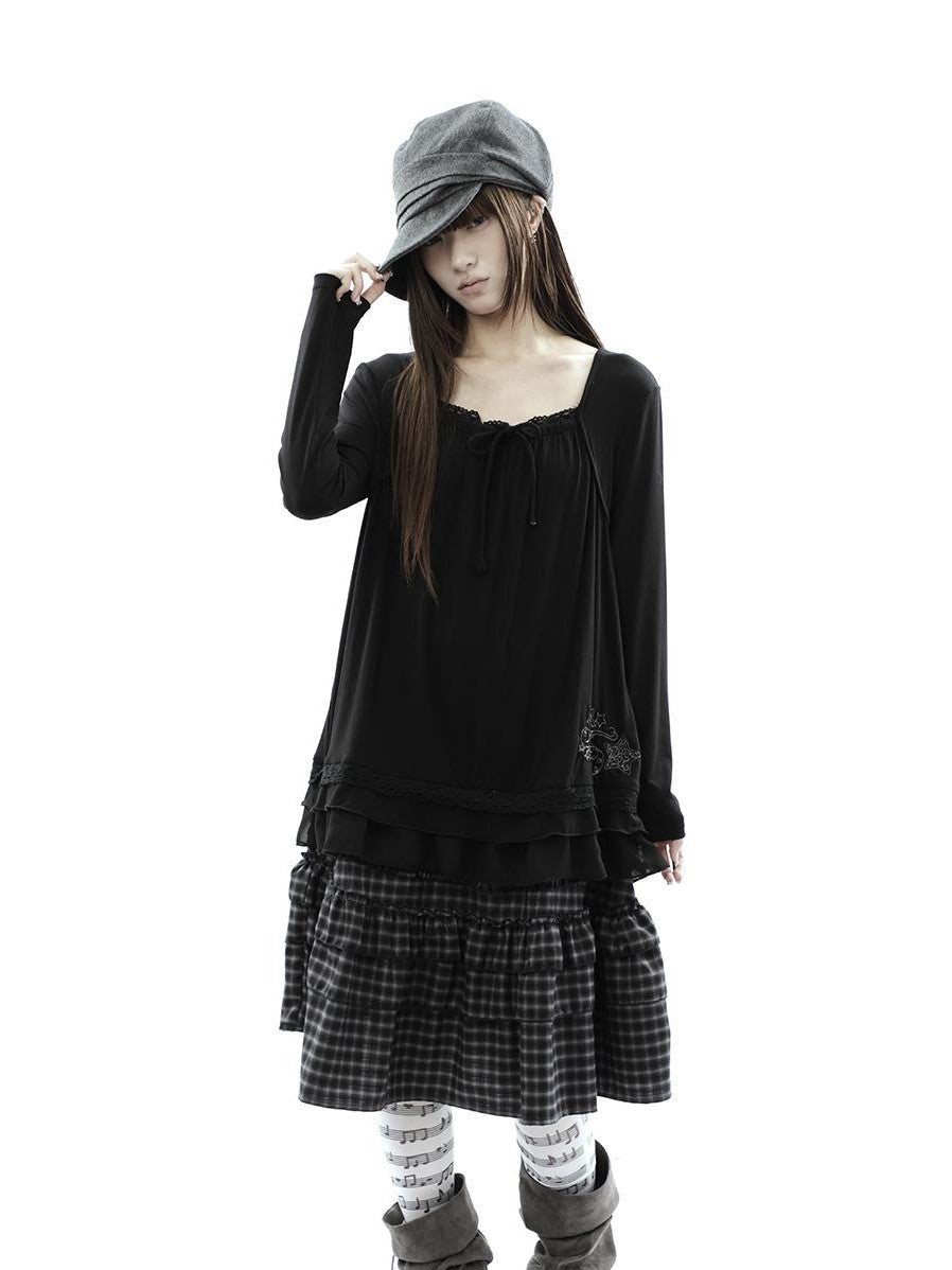 ang project Star Embroidered Lace Mesh Splice Tie Women&