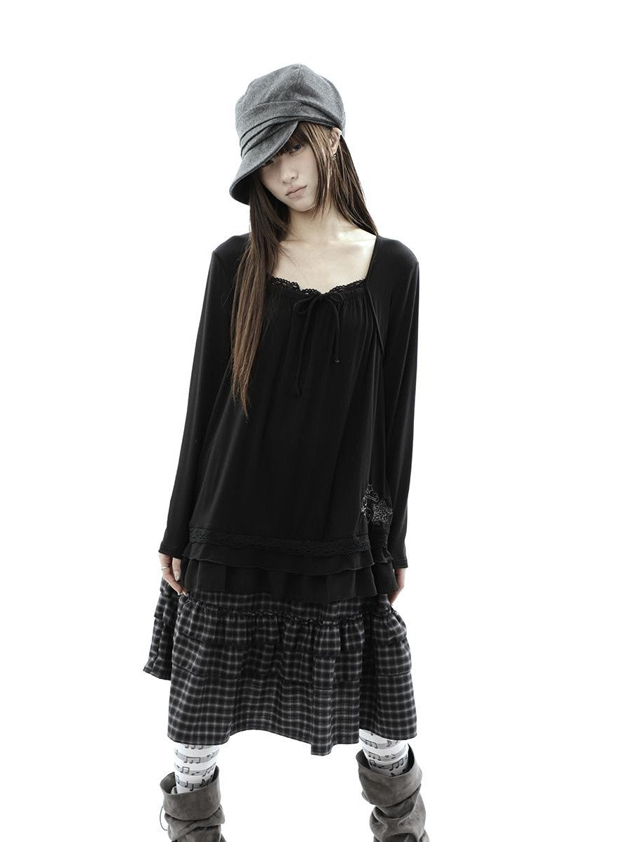 ang project Star Embroidered Lace Mesh Splice Tie Women&