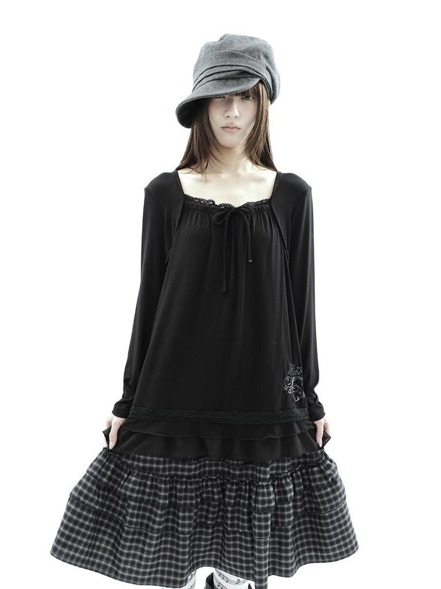 ang project Star Embroidered Lace Mesh Splice Tie Women&