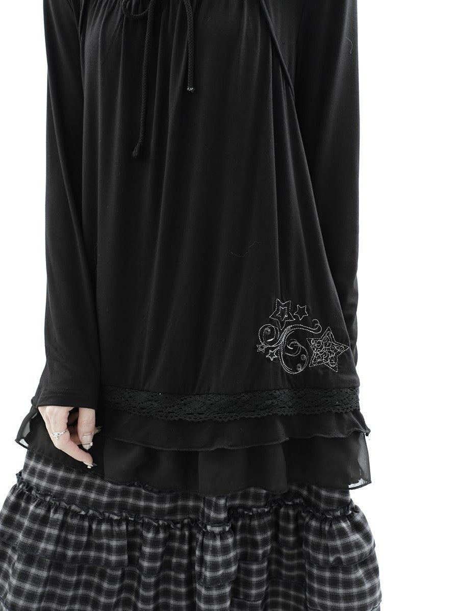 ang project Star Embroidered Lace Mesh Splice Tie Women&