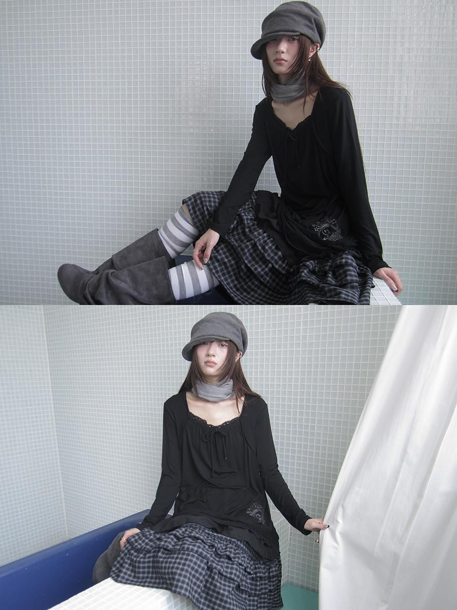 ang project Star Embroidered Lace Mesh Splice Tie Women&