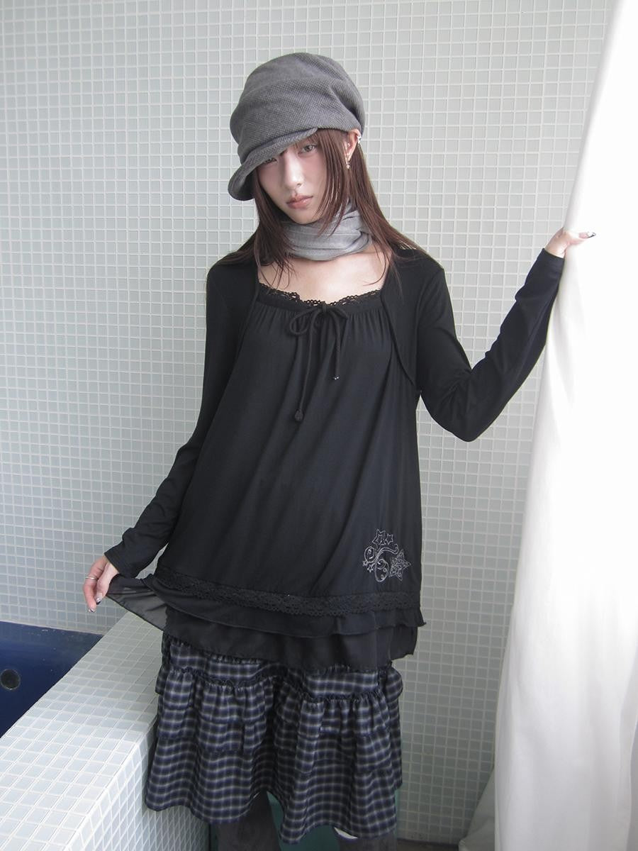 ang project Star Embroidered Lace Mesh Splice Tie Women&