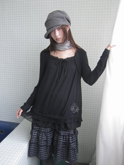 ang project Star Embroidered Lace Mesh Splice Tie Women&