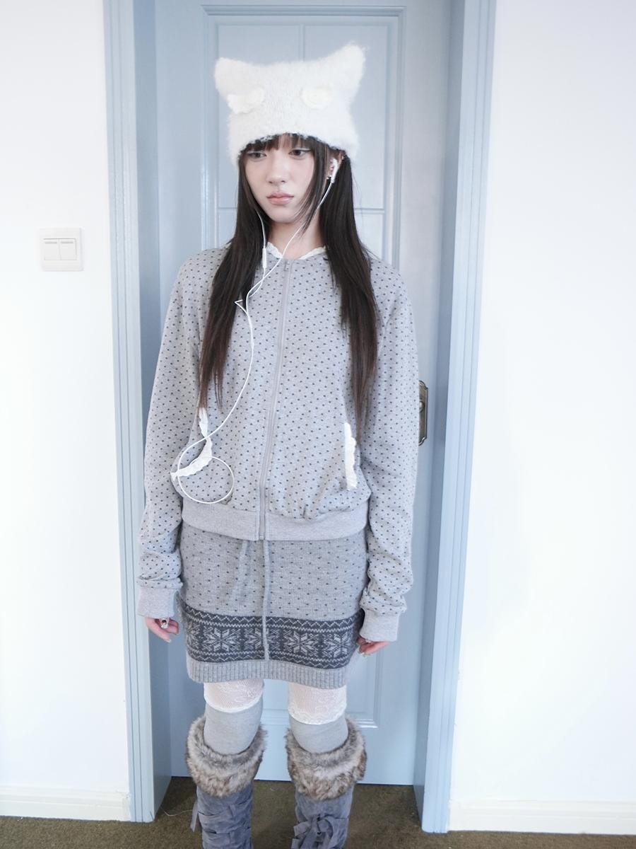 ang project Star Polka Dot Lace Trim Long Sleeve Women&
