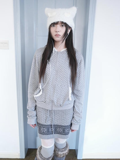 ang project Star Polka Dot Lace Trim Long Sleeve Women&
