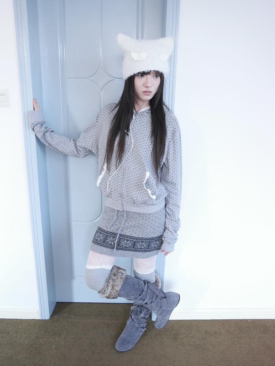 ang project Star Polka Dot Lace Trim Long Sleeve Women&