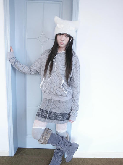 ang project Star Polka Dot Lace Trim Long Sleeve Women&