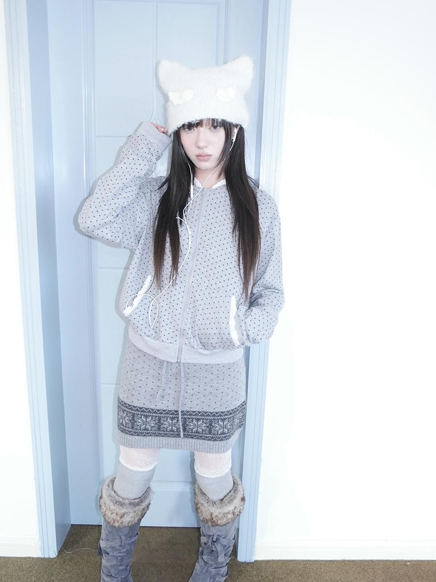 ang project Star Polka Dot Lace Trim Long Sleeve Women&