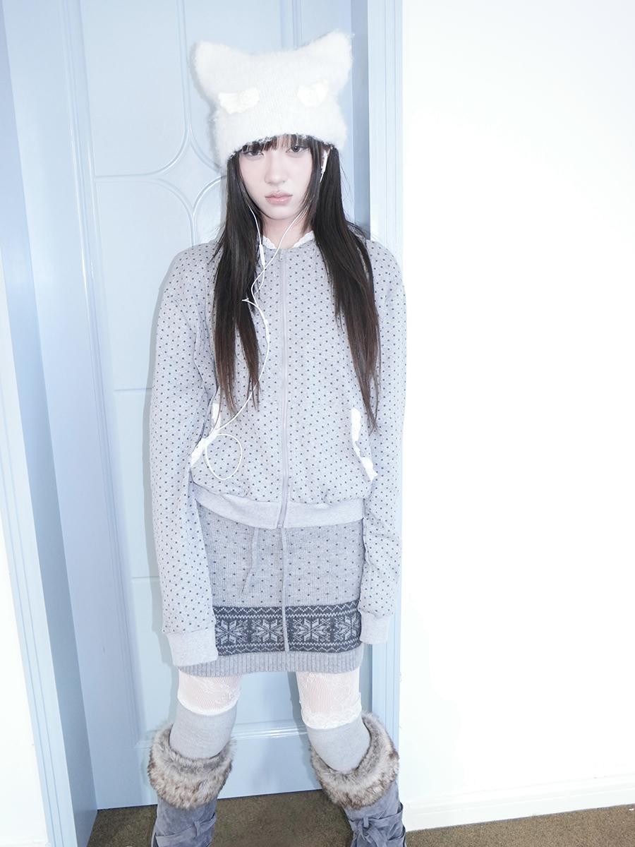 ang project Star Polka Dot Lace Trim Long Sleeve Women&