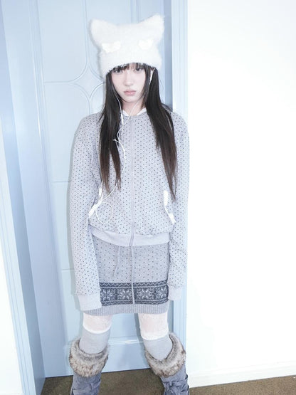 ang project Star Polka Dot Lace Trim Long Sleeve Women&