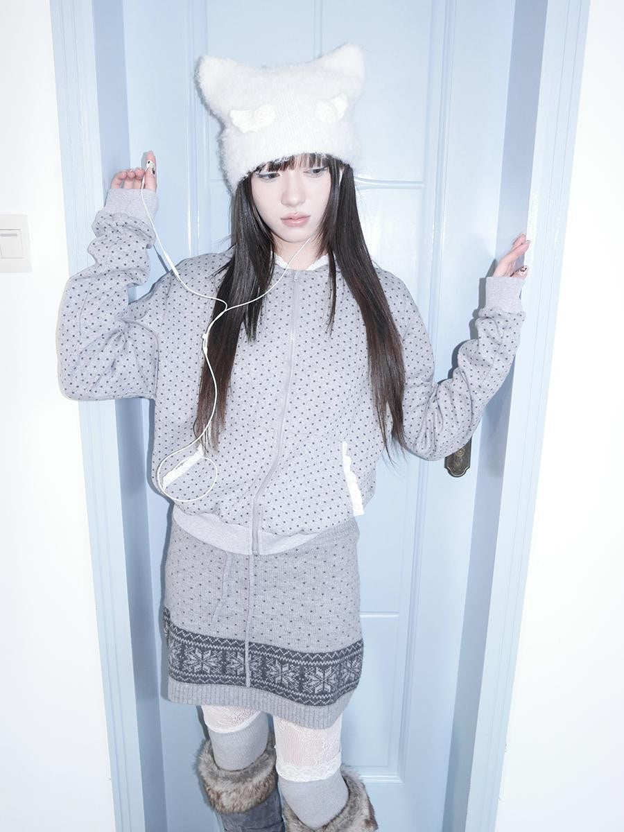 ang project Star Polka Dot Lace Trim Long Sleeve Women&