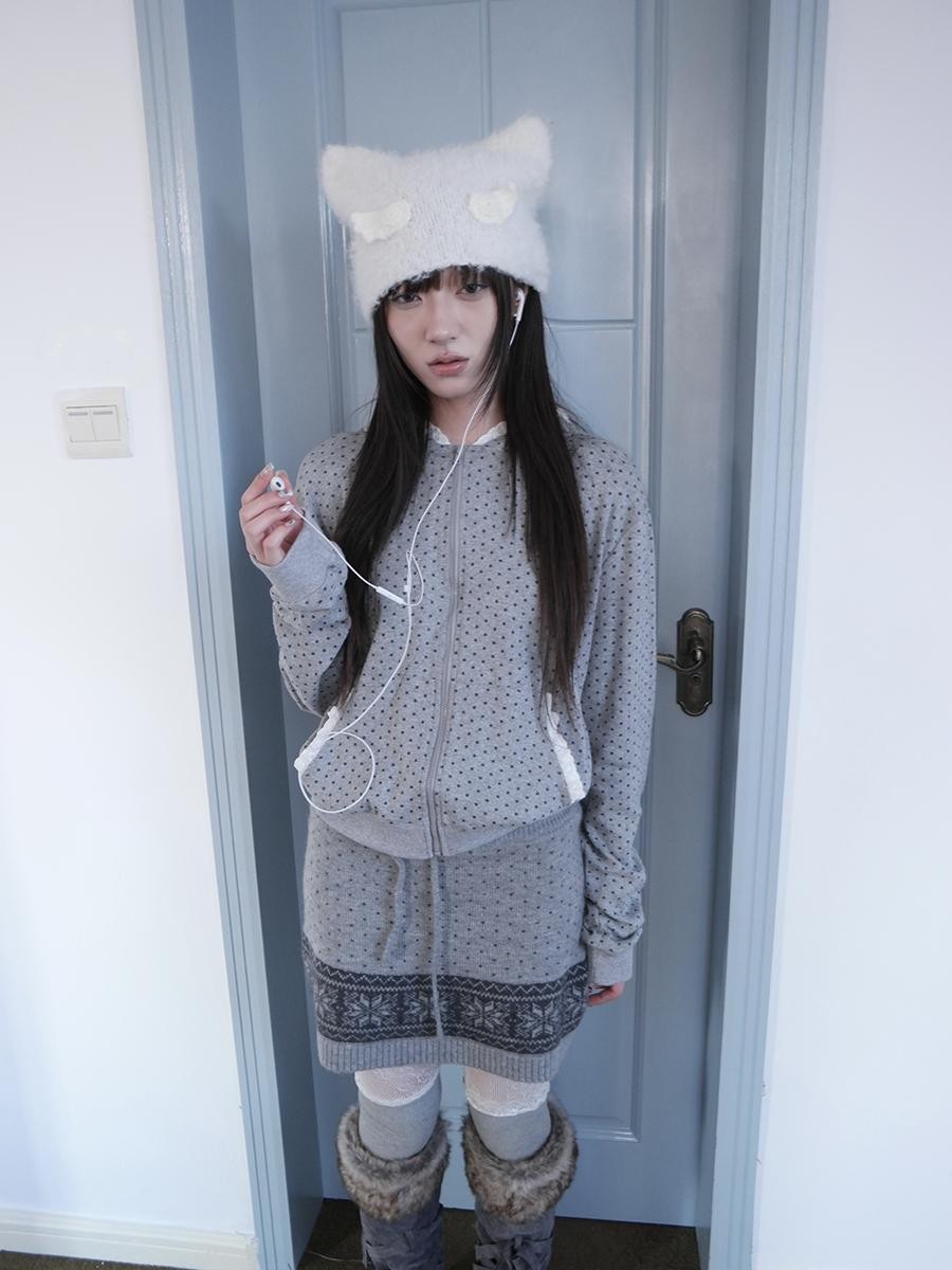ang project Star Polka Dot Lace Trim Long Sleeve Women&