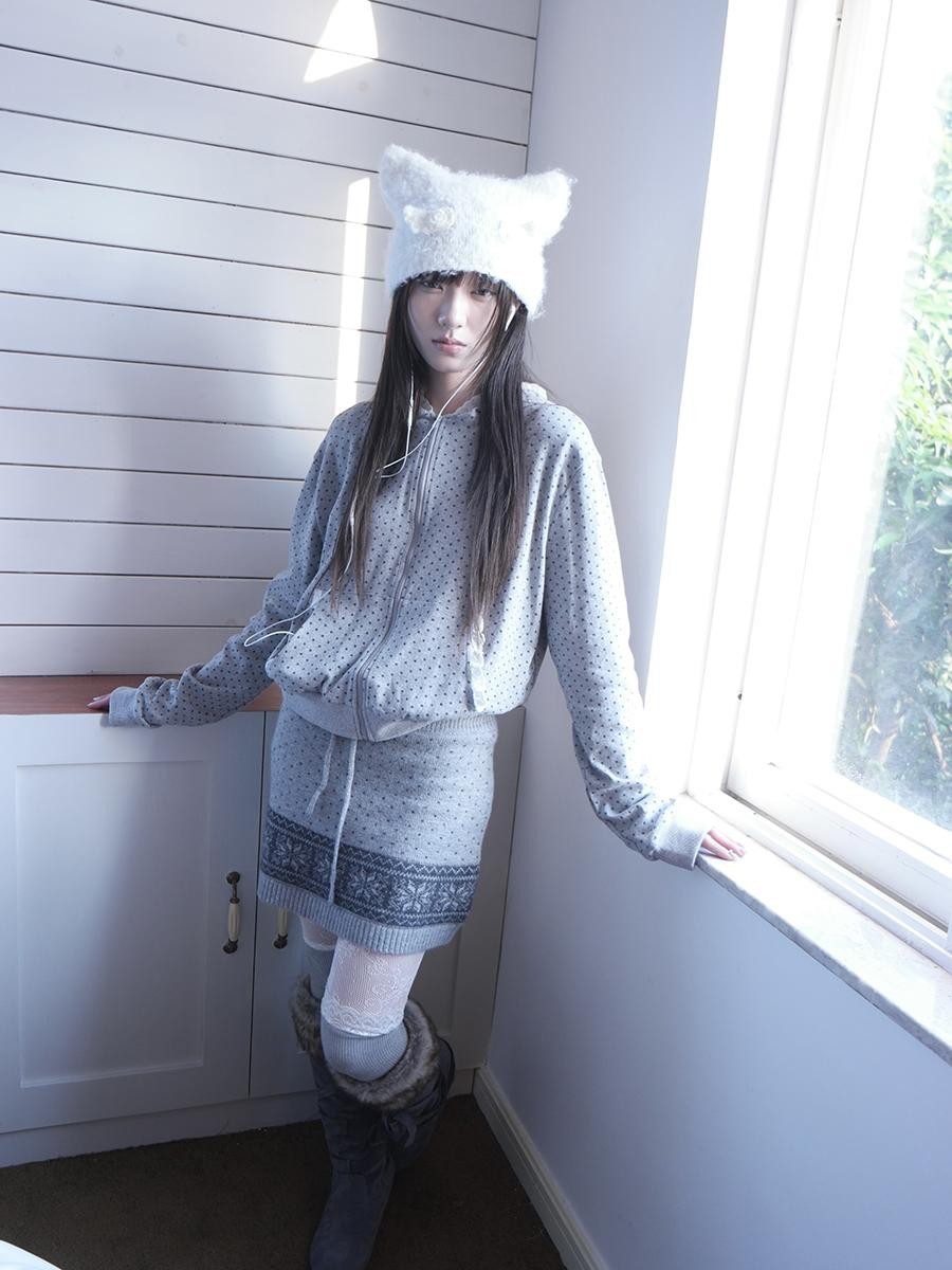 ang project Star Polka Dot Lace Trim Long Sleeve Women&