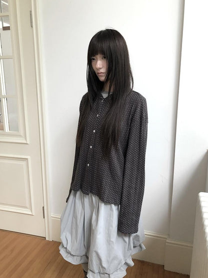 ang project Star Print Button Long Sleeve Round Neck Women&