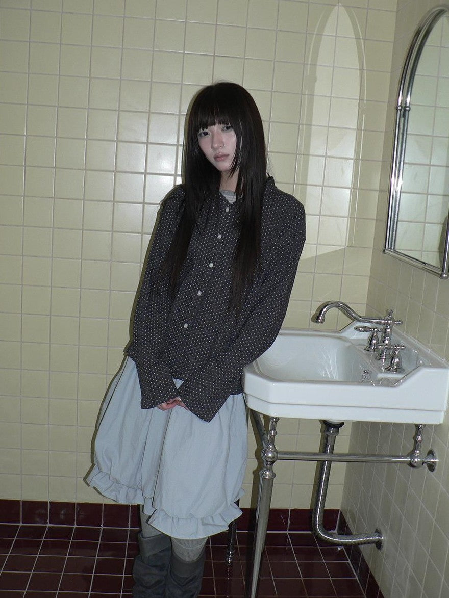 ang project Star Print Button Long Sleeve Round Neck Women&