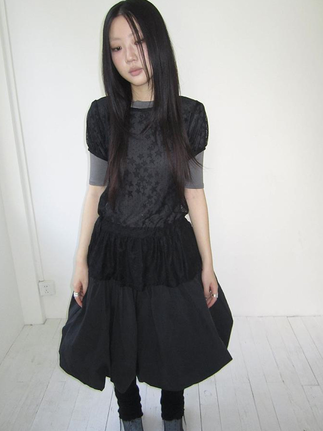 Updateang project Star Print Lace Top With Drawstring Waist