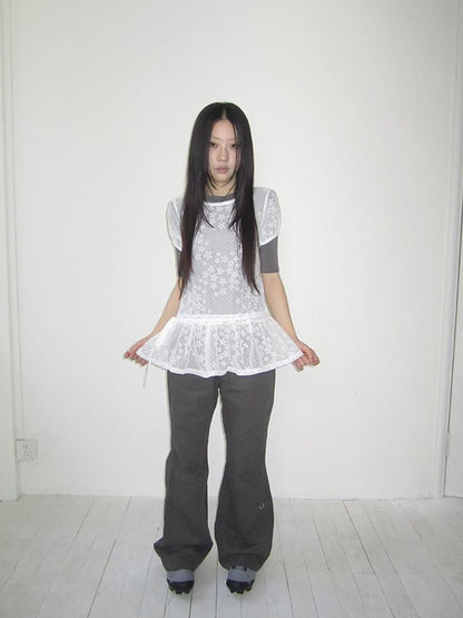 Updateang project Star Print Lace Top With Drawstring Waist