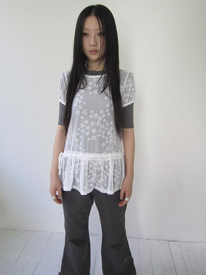 Updateang project Star Print Lace Top With Drawstring Waist