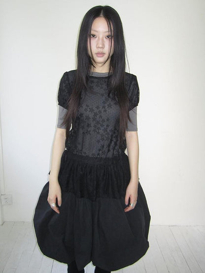 Updateang project Star Print Lace Top With Drawstring Waist
