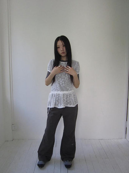 Updateang project Star Print Lace Top With Drawstring Waist