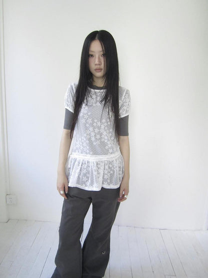 Updateang project Star Print Lace Top With Drawstring Waist