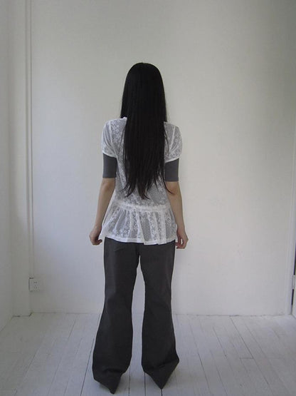 Updateang project Star Print Lace Top With Drawstring Waist