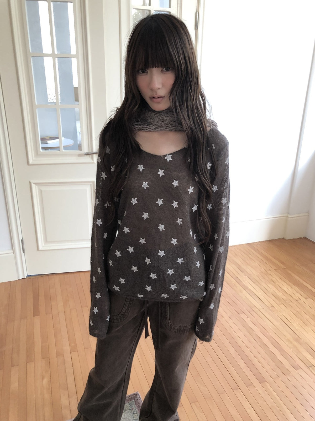 ang_project_Star_Print_V-neck_Loose_Fit_Women&