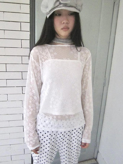 Star Sheer Layering Tee Summer Lightweight Long Sleeve Top