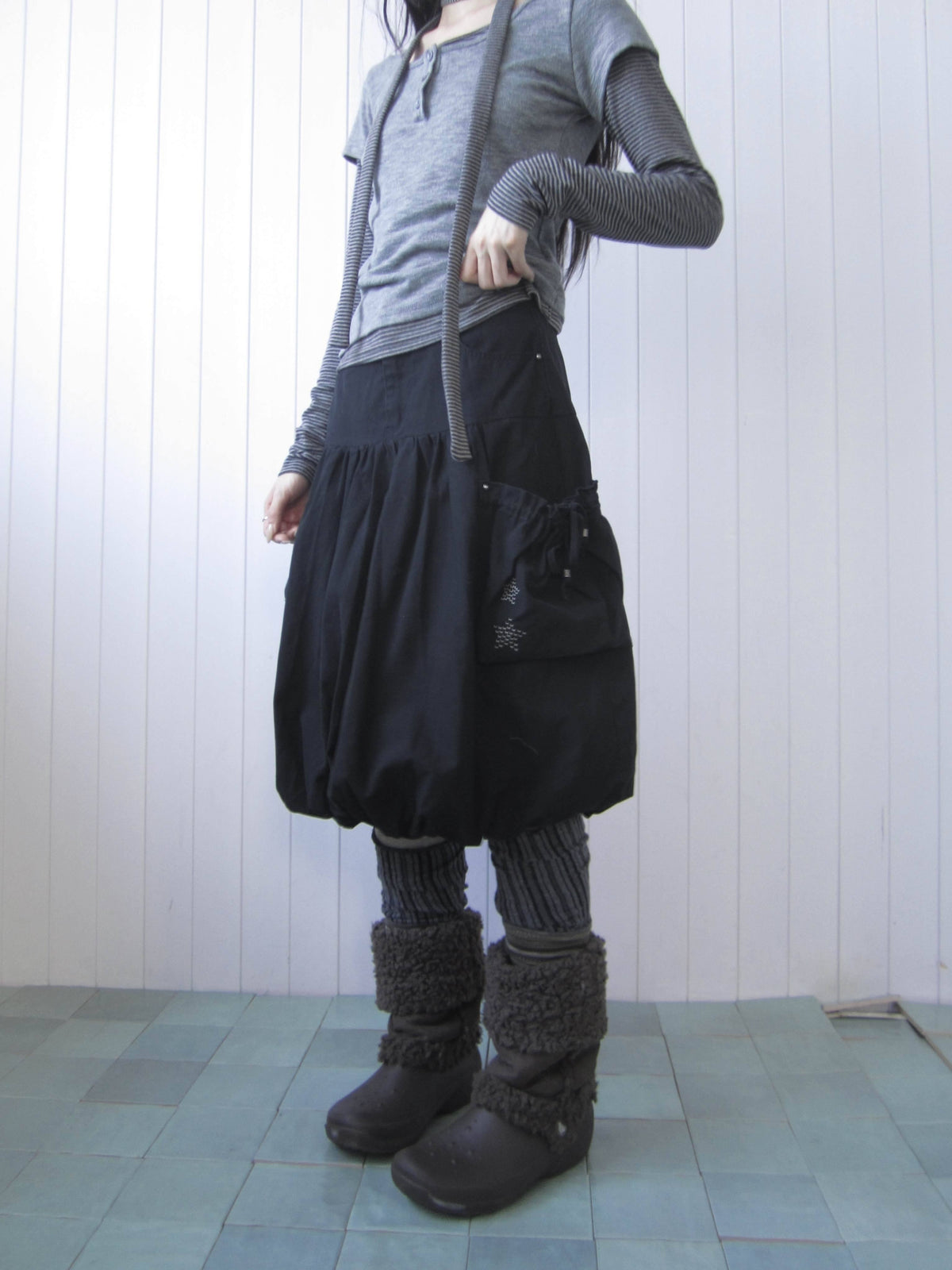 ang_project_Star_Studded_Drawstring_Bubble_Hem_Denim_Women&