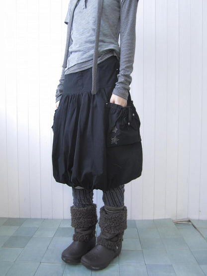 ang project Star Studded Drawstring Bubble Hem Denim Women&