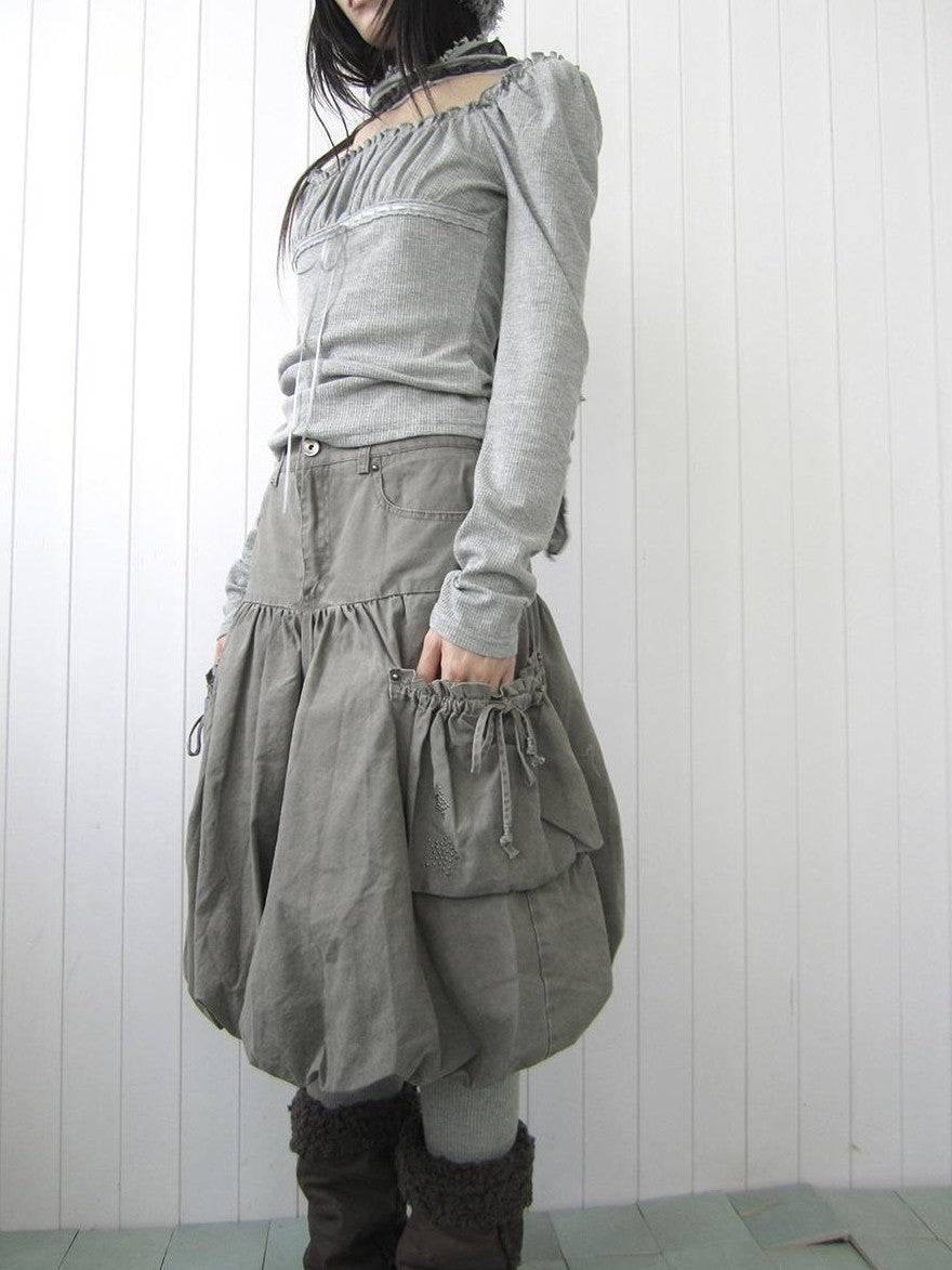 ang project Star Studded Drawstring Bubble Hem Denim Women&