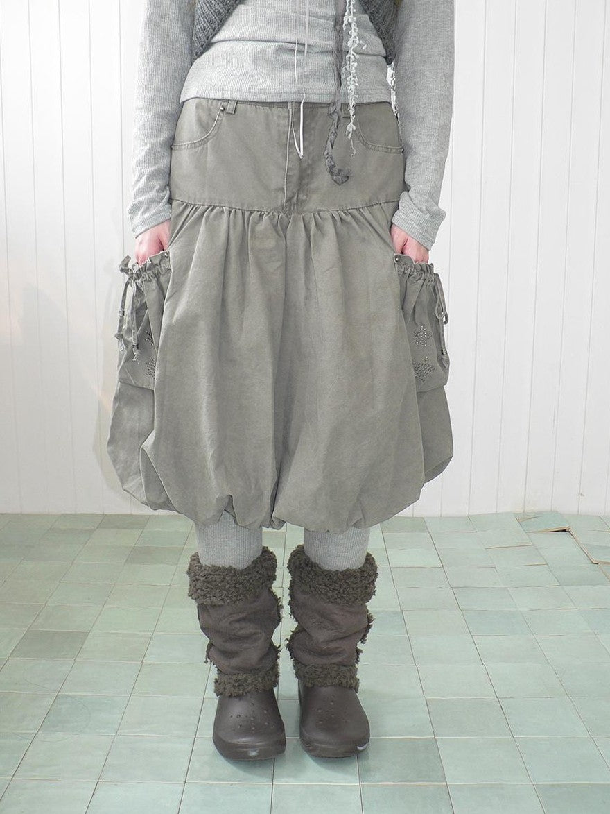 ang project Star Studded Drawstring Bubble Hem Denim Women&