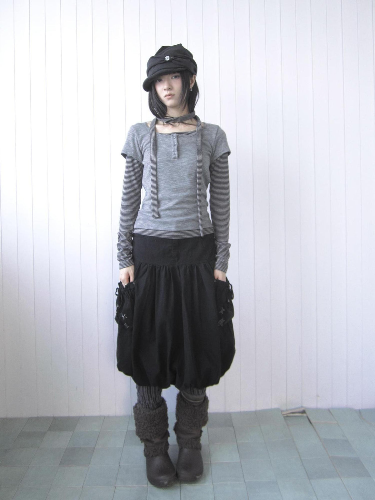 ang project Star Studded Drawstring Bubble Hem Denim Women&